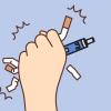 Illustratie hand breekt sigaret en vape op Werelddag zonder Tabak